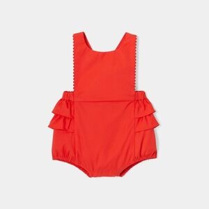 Jacadi Paris Baby Girl Red Romper Size 12 Months Ruffle Bum